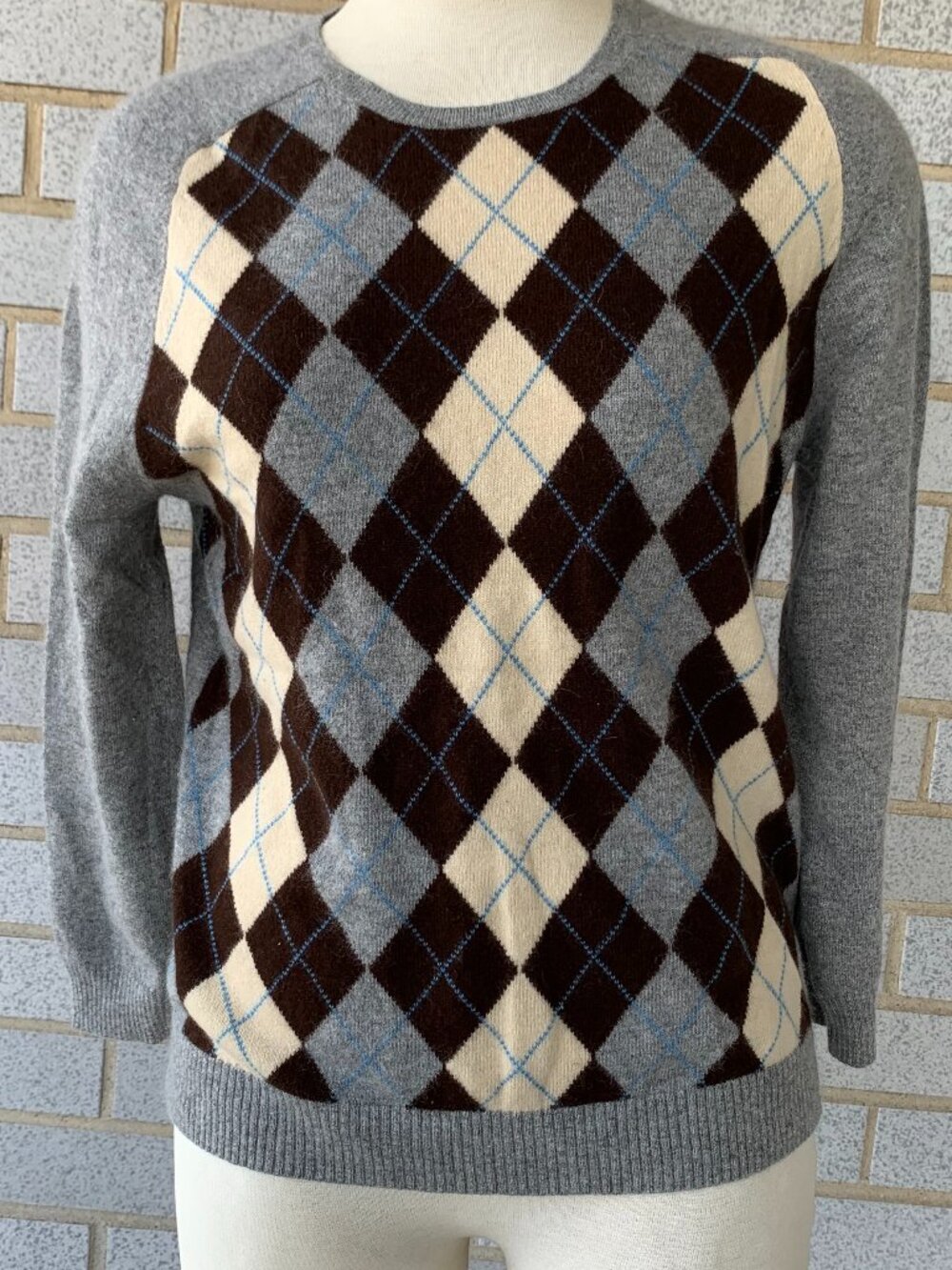 J. Crew Argyle Sweater Merino Angora Cashmere Blend Size Large